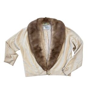 Vintage Cameron Classics Cashmere Cardigan Max Azen Mink Fur Collar Cream/Beige
